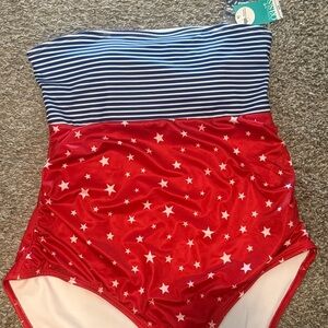 Outdoor Oasis  Womens Stars & Stripes One Piece Swimsuit Size XL NWT Red Blue